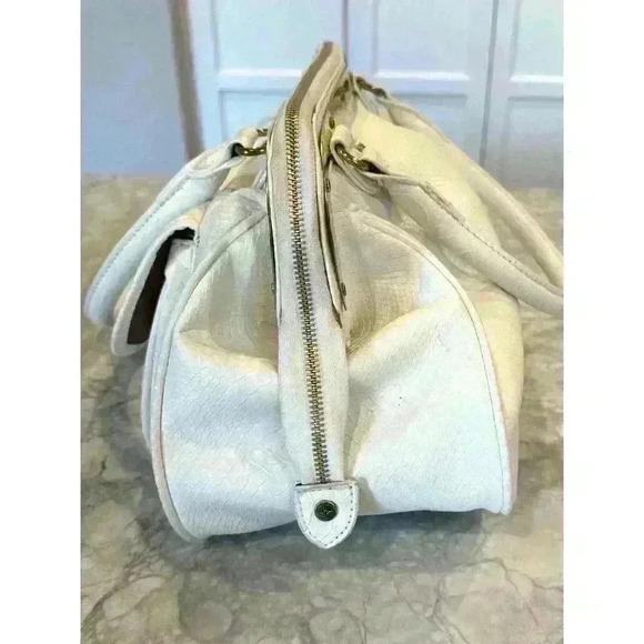 IMAN Women’s White Gold Croc Faux Leather Handbag Satchel Large Size Purse Zip - Picture 4 of 9